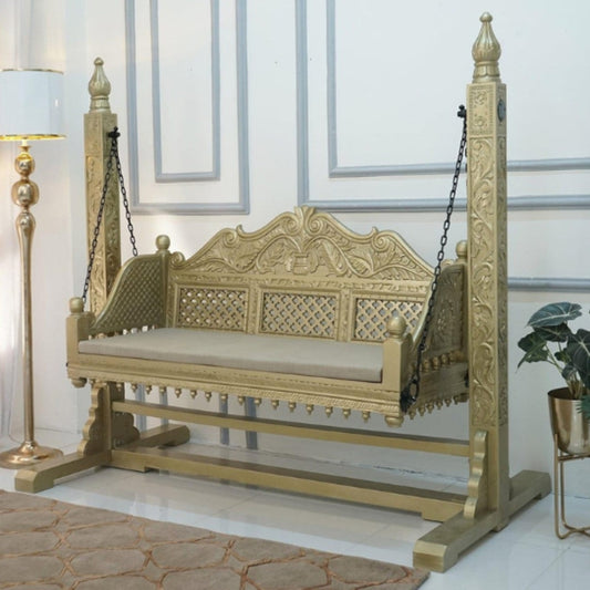 Hand Carved Wooden 2 Seater Swing