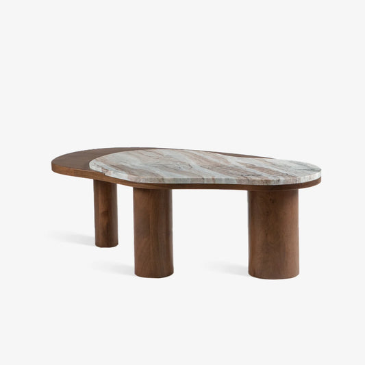 Wooden Coffee Table With Marble Top Mix