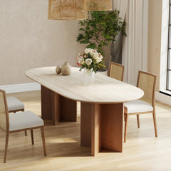 Tatvaacasa Modern Oval Wooden Dining Table