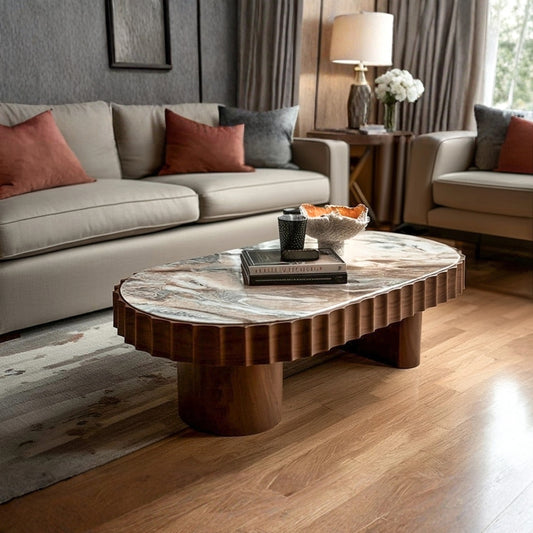 Tatvaacasa Wooden Modern Marble Top Coffee Table