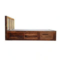 Rattan Solid Wood Cane Bed With Hydraulic Storage