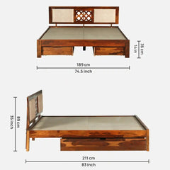 Solid Wood King Size Bed With Storage Drawers