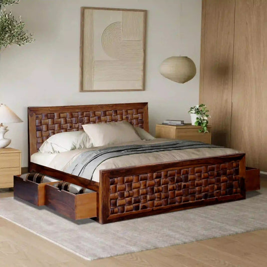 Solid Wood Sheesham Storage Beds with Drawers