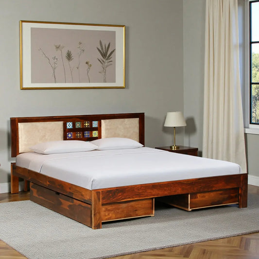 Solid Wood Queen Size Bed With Storage Drawers