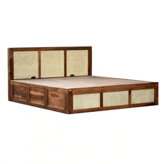 Rattan Solid Wood Cane Bed With Hydraulic Storage