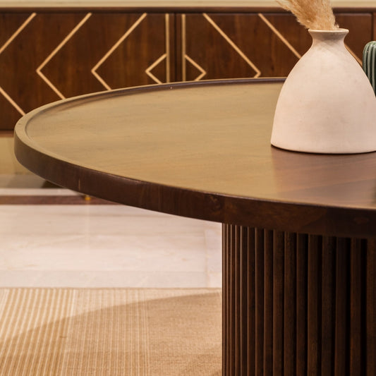 Tatvaacasa Gold Wooden Round Coffee Table
