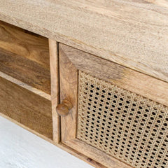 Rattan 2 Doors TV Console (Solid Wood & Cane )