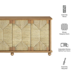 Tatvaacasa 71 Inch Oak Wood Seagrass Sideboard in Oak