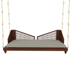 Wooden Swing with Spindle Backrest and Cushion