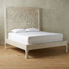 Hand Carved Bed Frame White