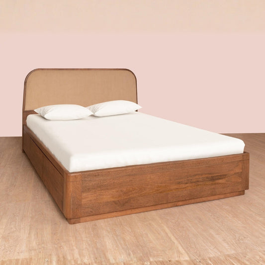 Tatvaacasa Solid Wood Bed with Side Storage Drawers