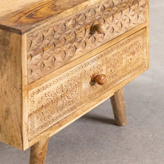 Mango Wood Carved Bed Side Table