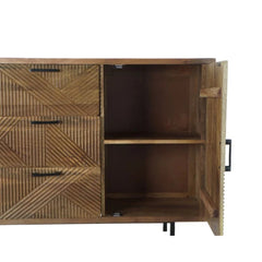 Natural Wood TV Cabinet with Metal Legs