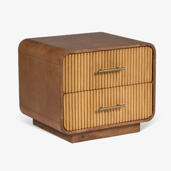 Tatvaacasa Solid Mango Wood Bedside Table with Fluted Drawers