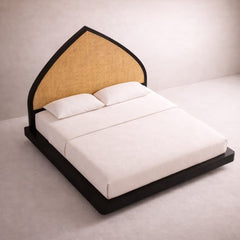 Mango Wood & Hand-Woven Cane Bed