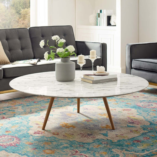 Tatvaacasa 48" Round Faux Marble Coffee Table