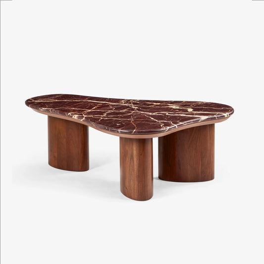 Noto Wooden Coffee Table with Brown Marble Top for Living Room