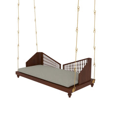 Wooden Swing with Spindle Backrest and Cushion