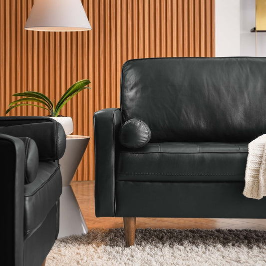 Tatvaacasa 88" Leather Sofa in Black