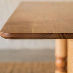 Tatvaacasa Handcrafted Solid Wood Dining Table with Rattan Wrapped Cylindrical Legs