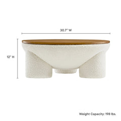 Tatvaacasa Round Upholstered Storage Coffee Table in Natural Ivory