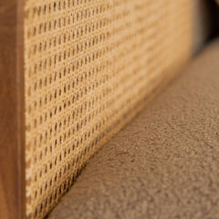 Modern Solid Wood Daybed with Cane Panel Back | Upholstered Lounge Bed