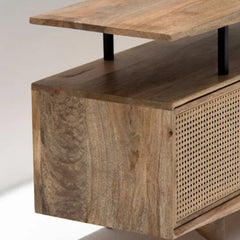 Tatvaacasa Cane Front Solid Wood TV Unit with Storage