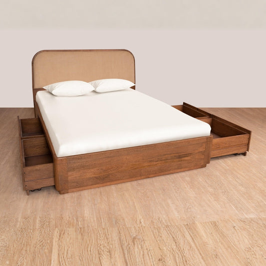 Tatvaacasa Solid Wood Bed with Side Storage Drawers