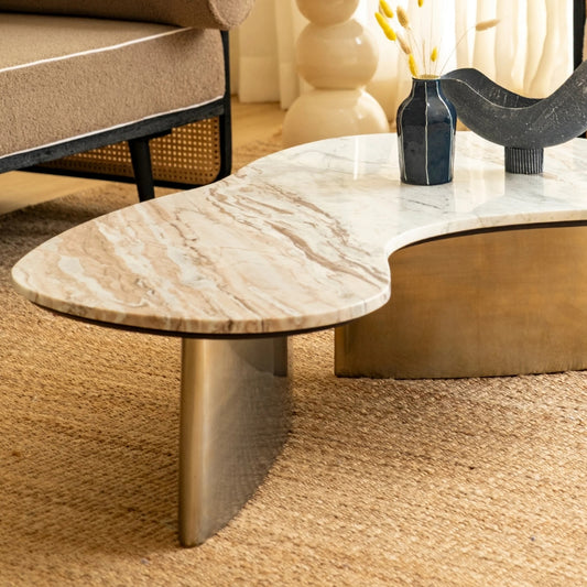 Tatvaacasa Aura Curved Marble-Top Coffee Table
