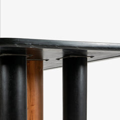 Tatvaacasa Contemporary Marble Top Dining Table with Solid Wood Cylindrical Legs