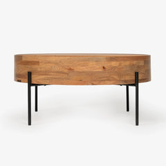 Wooden Natural Round Coffee Table with Metal Legs