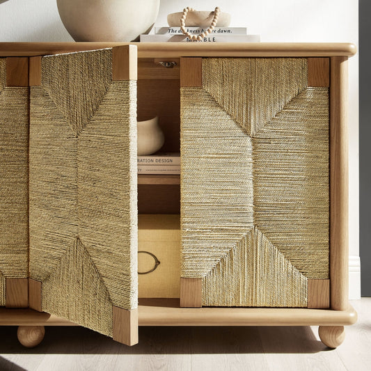 Tatvaacasa 71 Inch Oak Wood Seagrass Sideboard in Oak