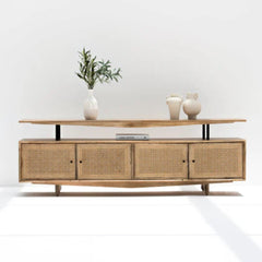 Tatvaacasa Cane Front Solid Wood TV Unit with Storage