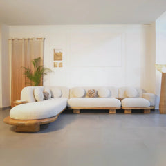 Mango Wooden Teak Finish wood Sectional sofa