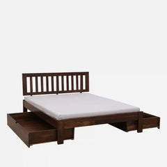 Solid Sheesham Wood Queen Size Bed With Storage Drawers