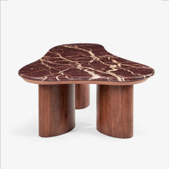 Noto Wooden Coffee Table with Brown Marble Top for Living Room
