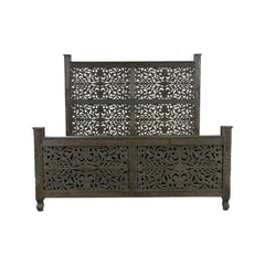 Hand Carved Wooden Bed – White & Dark Brown