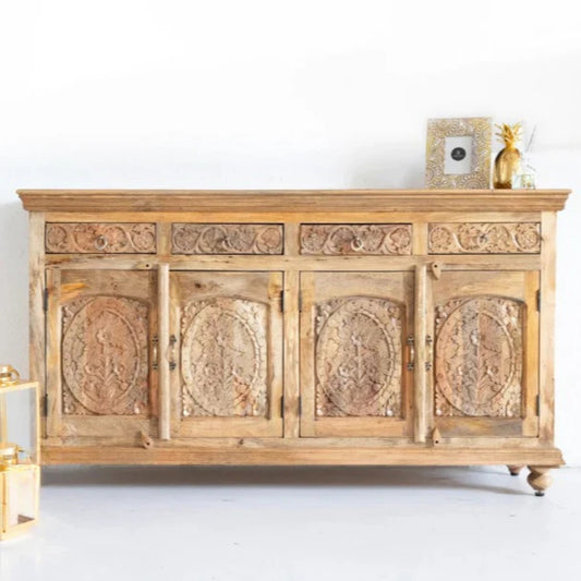 Hand‑Carved Mango Wood Sideboard