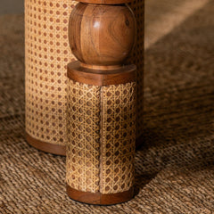 Tatvaacasa Handcrafted Solid Wood Dining Table with Rattan Wrapped Cylindrical Legs