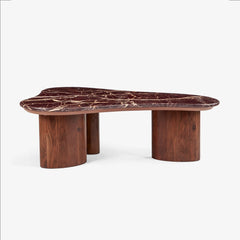 Noto Wooden Coffee Table with Brown Marble Top for Living Room