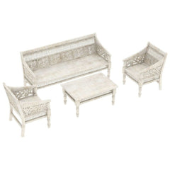 Solid Wood Hand Carved 4 Piece Living Sofa Set