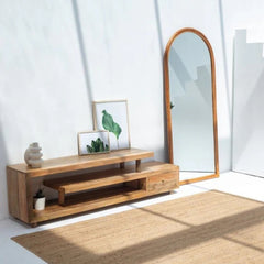 Tatvaacasa Modern Solid Wood TV Console with Storage Drawer