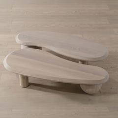 White Wash Oak Wood Modern Coffee Table