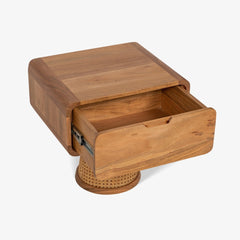 Tatvaacasa Solid Acacia Wood Bedside Table with Rattan Cane Webbing