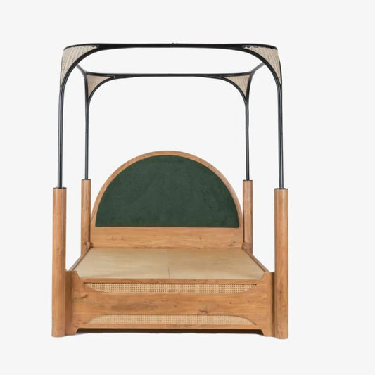 Tatvaacasa Queen Size Poster Bed with Cane Detailing