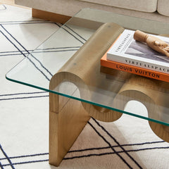 Tatvaacasa Glass Top Coffee Table in Natural