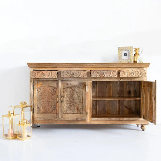 Hand‑Carved Mango Wood Sideboard