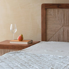 Tatvaacasa Queen Size Wooden Bed with Woven Cane Back