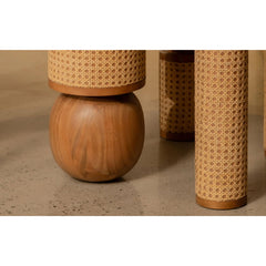 Tatvaacasa Handcrafted Solid Wood Dining Table with Rattan Wrapped Cylindrical Legs for Modern Dining Room