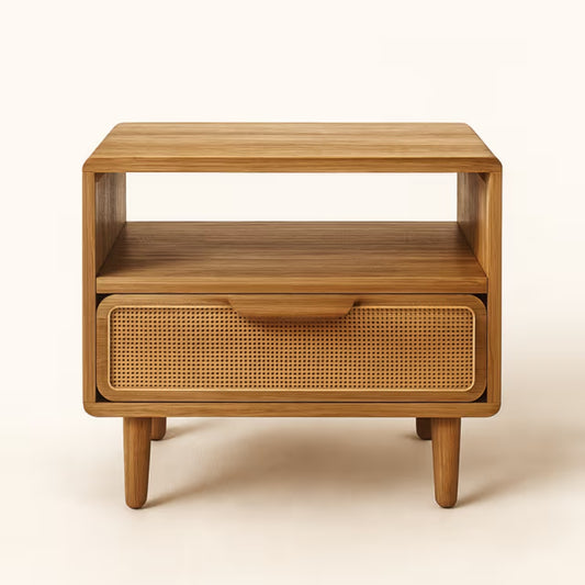 Wooden Cane Bedside Table